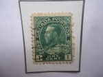 Sellos de America - Canad -  Kin George V - Admirante- Sello de 1 Cents. Verde Oscuro, Año 1911.