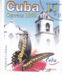 Stamps Cuba -  Mariposa y catedral de La Habana