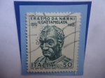 Stamps Italy -  Erasmo Da Nardi (1370-1443)-(Mas conocido como Gattamalatta)-Busto en Bronce de Donatello.
