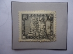 Stamps France -  Indochina Francesa- Templo de Bayon -Sello de 7 Cént. Indochina Francesa.