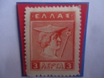 Stamps Greece -  Hermes - Serie: Litho Hermes y Iris - Sello de 3 lepton,Gr, del año 1912