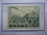 Stamps Greece -  leon Isavros y la destrucción de los Arabes - Serie:  Historia de Grcia - Sello de 15 Dracma griego 