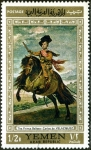 Sellos de Asia - Yemen -  Pintura de caballos (borde dorado), Infante Balthasar Carlo a caballo; de Velázquez