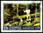 Stamps Yemen -  Pinturas de maestros americanos y europeos, Caza de perdiz; por James M. Sessions (1882-1962)