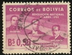 Stamps : America : Bolivia :  Primer aniversario de la revolución nacional de 1952. VILLAROEL, ESTENSSORO, SILES SUAZO.