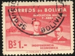 Sellos del Mundo : America : Bolivia : Primer aniversario de la revolución nacional de 1952. VILLAROEL, ESTENSSORO, SILES SUAZO.