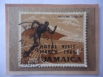 Stamps : America : Jamaica :  National Stadium- Royal Visit (March 1966)-Estatua de un Corredor Jamaicano.. 