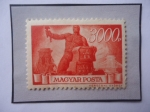 Stamps Hungary -  Trabajador con Martillo y Cadena Rota - Reconstrucción - Sello 3000 Pengö húngaro, año 1946