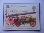 Stamps United Kingdom -  First motor fire engine 1904- Primer Camión de Bomberos de Motor- Sello de 3,1/2P-penique británico.