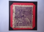 Stamps Brazil -  Dios Mercurio - y Globo Terrestre - Sello de 700Reis (Viejos) Brasileños
