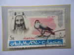 Stamps United Arab Emirates -  Emirato de Ajman- Shaika Rashid y el Alcón Pelegrino- Sello de 5 Rupia del Golfo, Año 1965