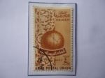 Stamps : Asia : Yemen :  Fundación, Unión Postal Árabe-UPA-unión Postal Árabe-Sello de 4 Bugsha yemi, Año1957.