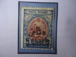 Stamps Iran -  Sah, Ahmad Shah Qayar (1898-1930) - Escudo- Sello Sobretasa de 5 sobre 13 chahi Iraní, Año 1915