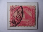 Stamps Africa - Egypt -  La Gran Esfinge de Guiza y la Pirámide de Cheops - Sello de 5 millieme egipcio, año 1880.