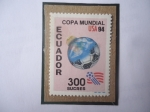 Stamps Ecuador -  Copa Mundial USA 94 - Emblema- Sello de 300 S/.-Sucre, año 1994.