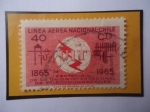 Stamps Chile -  Línea Aérea Nacional-Chile-Centenario de la Unión Nacional de Telecomunicaciones (865-1965)-UIT-Embl