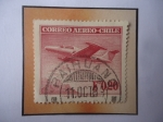 Sellos de America - Chile -  Línea Aérea Nacional-Chile -Monoplano Beechcraft-Bonanza- Nueva Moneda, Sello de 020 Escudo,año 1962
