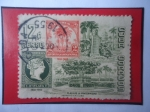 Stamps Cuba -  100 Años de las Antillas Española (1855-1955)-Plaza de la Fraternidad-2 Estampillas dentro de Otra.