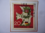 Stamps Germany -  Paloma de la Paz y Banderas de Alemania y Danesa- Línea ferroviaria entre Alemania y Dinamarca.