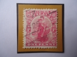 Sellos de Oceania - Nueva Zelanda -  Dominion of New Zealand-Universal Postage- One penny- sello de 1 penique, Nueva Zelanda, del año 190