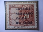 Stamps Venezuela -  Timbre Fiscal- Correo Reservado- Sello Sobretasa de Bs o,05 sobre 20 Céntimos, año 1965-Valor nuevo.