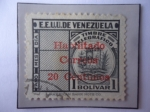 Stamps Venezuela -  EE.UU Venezuela-Timbre Fiscal Habilitado para Correo Telegráfico- Sello de 20 cénts. sobre Bs 1