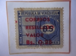 Stamps Venezuela -  Timbre Fiscal- Correo Reservado- Sello sobretasa de Bs 0,25 sobre Bs 5, año 1965-Valor nuevo.
