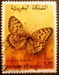 Stamps : Africa : Morocco :  Mariposa.  M. aglaja lyauteyi 