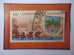 Sellos de America - Colombia -  Departamento Valle del Cauca  50° Aniversario (1910-1960)- Puente y Escudo de Armas.