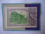 Stamps : Europe : Honduras :  Honduras Británica- Maya Frieze- Ruinas maya- Sello 4 Cénts. British Honduras