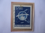 Stamps Ecuador -  Año Geofisico-GloboTerráqueo con Orbitas del Satélite Ruso Sputnik (Año 1957)-Sello de 1,80 Sucre Ec