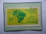 Stamps Brazil -  Mapa del Brasil- Cinta de Télex- 25 Ciudades Servida por Télex- Sello de 20 Ctvs, año 1968