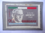 Sellos de America - Uruguay -  Giovanni Gronchi (1887-1978)- Presidente de Francia (1955-1962)- Sello de 90 Céntimos, año 1961