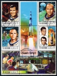 Stamps Asia - United Arab Emirates -  Apolo 12 Tripulacion, JFK, Von Braun, Saturno 5
