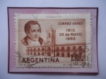 Sellos de America - Argentina -  Mariano Moreno (1778-1811)- 150°Aniv. del 1810 23 de mayo 1960- Sello d 1,80 m$n Peso Nacional Ar. 