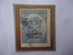 Stamps Argentina -  Toro-Cría de Ganado-Serie:Oficial -Sello Azul Oscuro de 15 Ctvs. Año 1938