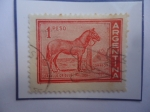 Stamps Argentina -  Caballo Criollo (Aquus ferus caballus)-Sello de 1 -m$n Peso Nacional Argentino, Año 1959.