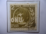 Stamps Mexico -  ONU- Por la Paz del Mundo- Alegoría de la Paz del Mundo-Sello de 2 Ctvs. Año 1946.