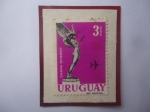 Sellos de America - Uruguay -  Monumento Diosa Alada- y AVIÓN- Serie: Capitan Boiso Lanza- Sello de 3 Peso, Año 1960.