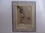 Stamps Uruguay -  Monumento Diosa Alada- y AVIÓN- Serie: Capitan Boiso Lanza- Sello de 1 Peso, Año 1960.