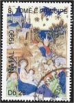 Stamps : Africa : S�o_Tom�_and_Pr�ncipe :  Navidad 1990, presentando regalos al recién nacido