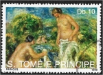 Stamps S�o Tom� and Pr�ncipe -  Pintores 1990, Los bañistas, por Renoir.