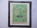 Stamps Paraguay -  U.P.U.- Paz y Justicia Serie:1905-1910-Sello Sobrestampado con 1908,de 1 Céntimo Paraguayo.