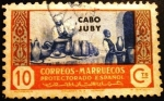 Stamps Spain -  Cabo Juby. Sellos de Marruecos español, sobrecargados. Artesanía