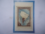 Sellos de America - Argentina -  Mapa de Sur América y la Republica de Argentina- Sello de 1 peso, año 1936.