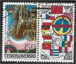 Stamps Czechoslovakia -  Vuelos Espaciales Internacionales Intercosmos, Soyuz y Dish Antenas + Etiqueta