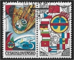 Sellos de Europa - Checoslovaquia -  Vuelos espaciales internacionales Interkosmos, Soyuz regresa a la Tierra + Etiqueta