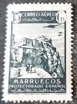 Stamps Spain -  Marruecos español. Paisajes y avión en vuelo. Peñón de Vélez