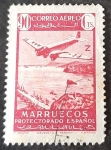 Stamps Spain -  Marruecos español. Paisaje y avión en vuelo. Villa Sanjurjo