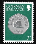 Sellos de Europa - Reino Unido -  Monedas, cincuenta peniques nuevos, 1969